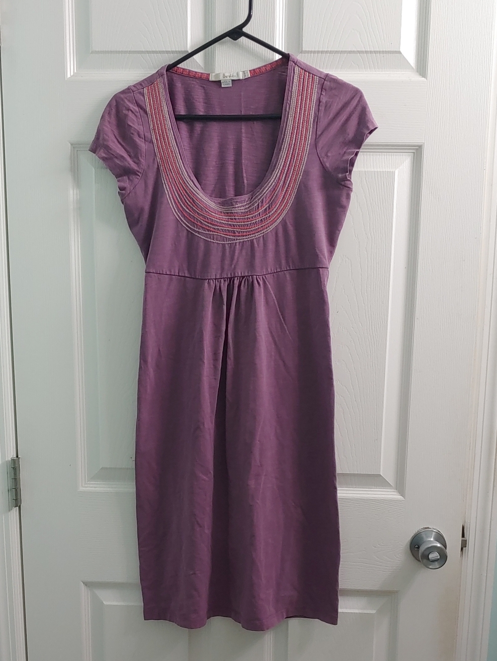 Boden Anthropologie Dress Women's 8 Purple Embroidered Scoop Neck